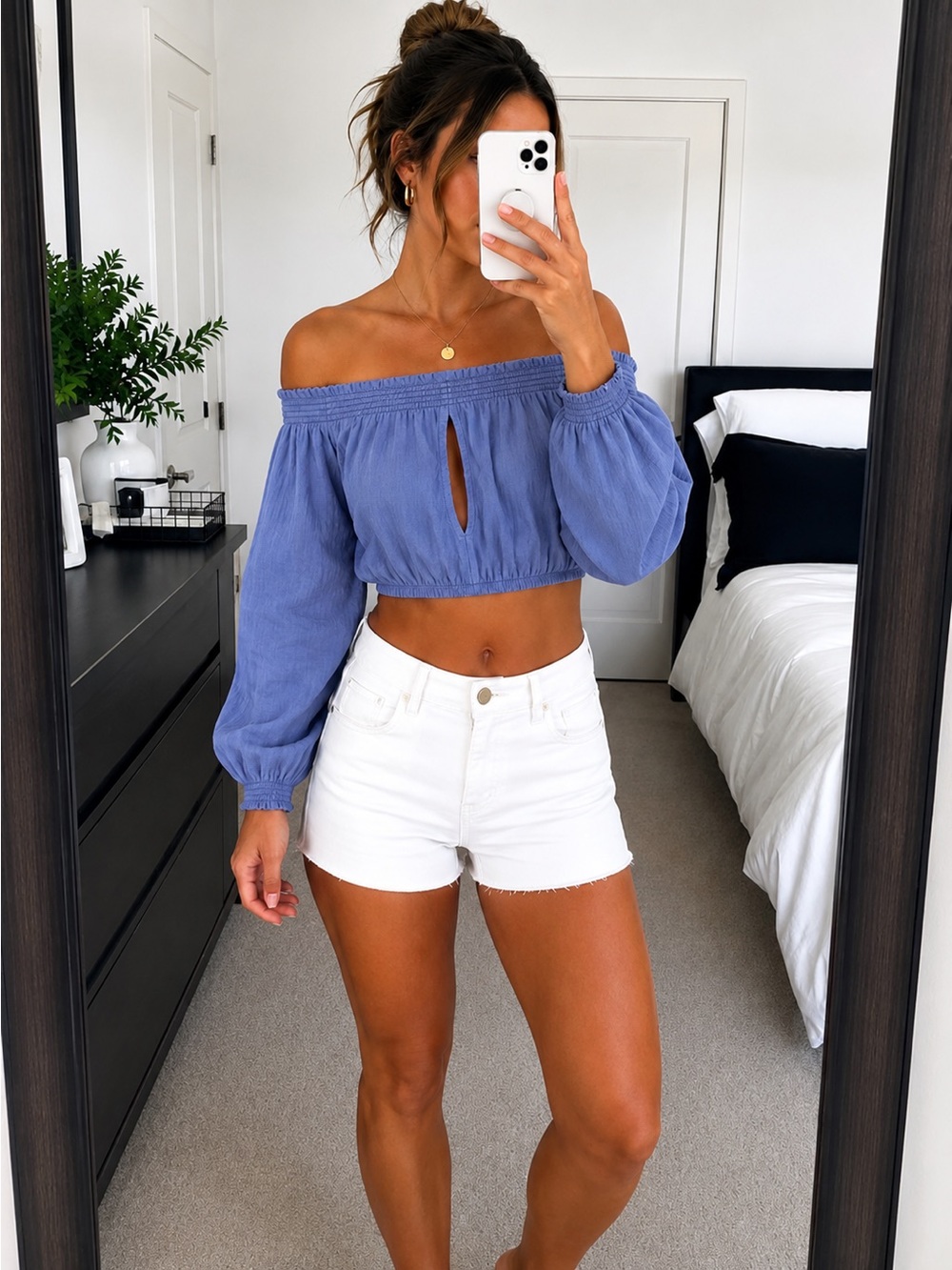 Blanco by Nature Blue Cotton Off Shoulder Peasant Crop Top Peru NWT Small